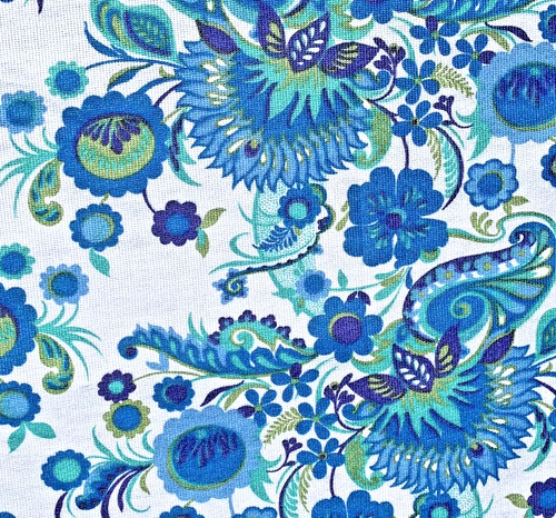 Retro floral paisley blue lime - blue,