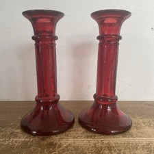 Pair Red Glass Candlesticks
