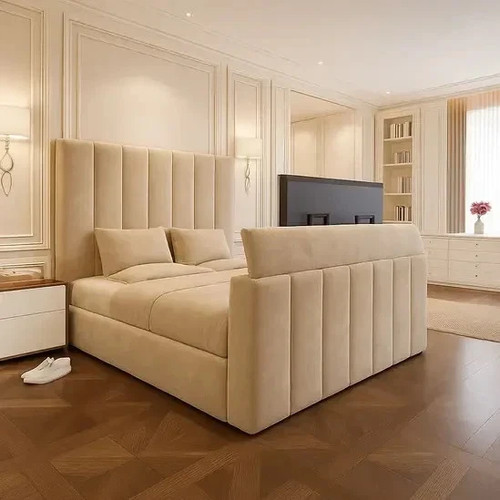 Panel upholstered bed frame - panel, tv