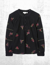 Ex Fat Face Women’s Long Sleeve Chessie Embroidered Blouse in Black