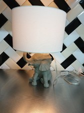 Grey Resin Vintage Sitting Elephant Table Lamp with Fabric Shade 40cm