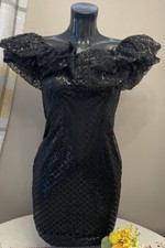 Black Bardot Sequin dress Size 8-10/Sexy On-Off Shoulder/Party,Glamour,Sparkle.