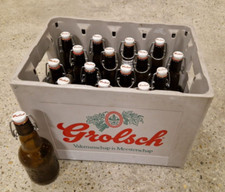 Vintage Brown Grolsch Bottles x 16 in Crate
