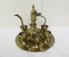 Vintage Brass Tea Set x 8 Small Goblet Cups w Teapot Tray Arabic
