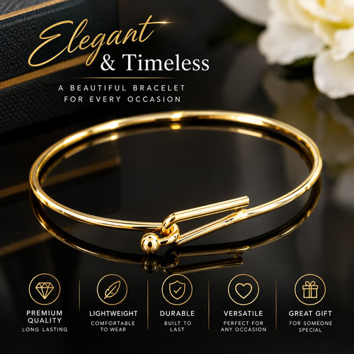 Gold tone open bangle bracelet - open,