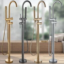 Bathroom Free Standing Bathtub Faucet Tub Filler Shower Mixer Taps Floor Mounted