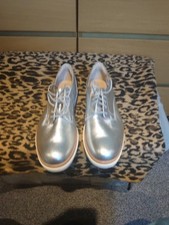 CLARKS BNWT SILVER ARGENT METALLISE LEATHER LACE UP BROGUE STYLE SHOES 