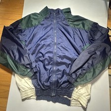 Vintage 90s Mac Gregor Windbreaker Blue Size Large Cotton Lined Elastic Pockets