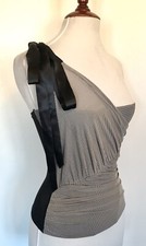 Baylis & Knight Beige & Black Mesh Lined & Boned One Shoulder Corset Top Size 10