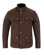 Men's Waterproof Brown Wax Cotton Motorcycle Jacket Textile Biker Armour Fabric