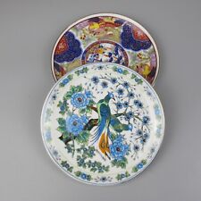 Japanese Cabinet / Tea Plates x 2. Exotic Birds Blue Imari Ware. Diameter ~ 6.5"