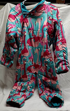 "SELK'BAG" SNOW SUIT~GIRLS YOUTH SZ M~HEIGHT-4'6'~PINK FLAMINGO-TEAL  BACKGROUND