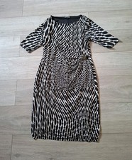 Debenhams Black Khaki & White Abstract Print Stretch Dress Side Ruching UK14