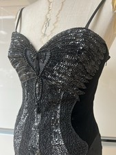 VINTAGE BeLlville sassoon LoRcan muLLany SIZE 10 BLACK BEADED DRESS POLKA DOTTS