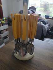 Vintage Stainless Steel and Plastic 22 Pieces Cutlery Set With Stand