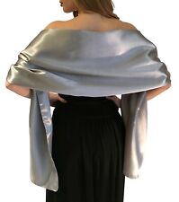 Central Chic Silver Satin Shawl Wrap Scarf Pashmina Wedding Bridesmaids Parties