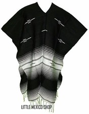 TRIBAL SERAPE Mexican PONCHO - BLACK WHITE - ONE SIZE FITS ALL Blanket Gaban