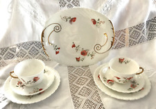 Lovely Doulton/ Burslem Poppy Cake Plate + Two Matching Trios. Nice Condition.