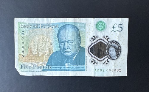 Note ak02 genuine banknote - £5,