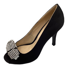 VT Collection Womens Black Satin High Heel Peep Toe Court Shoes Size UK 3 New