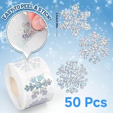 50x  Silver Snowflake foil Stickers Labels Christmas Envelopes Card gift