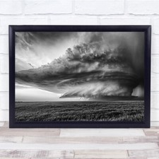 black and white wheat field storm tornado Wall Art Print