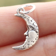Solid 925 Sterling Silver Moon Pendant Charm 3D Crescent Man Half Moon Astrology