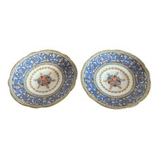 Set of 2 Paragon Wide Mouth Saucer Plates Blue Gold Trio Pattern Bone China 12cm