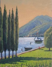 View of Lake Garda, Italy, oil painting
