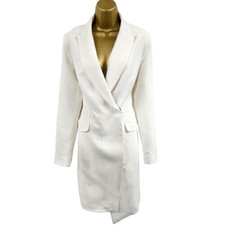 KAREN MILLEN Ivory Double Breasted Tuxedo Smart Blazer Dress long Jacket UK14
