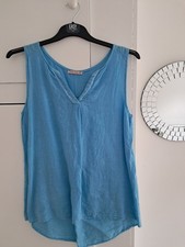 Women's Turquoise Linen, Longline Sleeveless Top One Size (12)