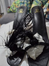 Black Stilleto Feather  Plume Sandals
