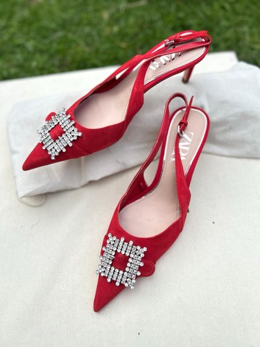 Zara red suede sling - red, back