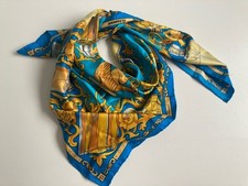 Vintage Lancaster Jil Sander Scarf Perfume Silk Blue Gold Teal Stunning