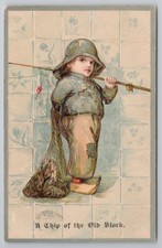 Edwardian Boy Fishing Postcard A Chip of the Old Block Sou'wester PFB 5587