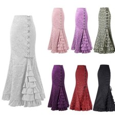 Ladies Fishtail Skirt Gothic Corset Long Mermaid Steampunk Retro Victorian Skirt
