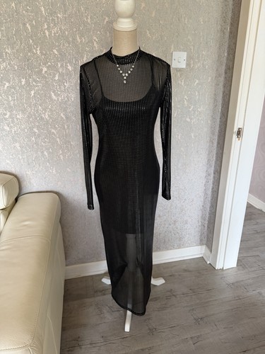Long black sparkling dress - black,
