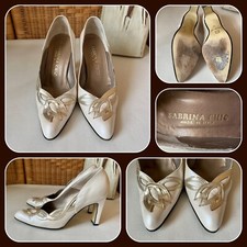 Vintage 1980s Sabrina Chic Gold Cream Leather Shoes Heels Size UK 3.5 EU 36