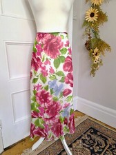 GORGEOUS EAST PINK MIX FLORAL ASYMMETRIC PURE SILK MIDI SKIRT Sz 10