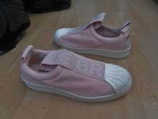 WOMENS ADIDAS SUPERSTAR SLIP ON TRAINERS- UK  SZ 5 - PINK & WHITE HARDLY USED
