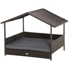 PawHut Wicker Dog Bed, Elevated Rattan Dog House with Removable Cushion and