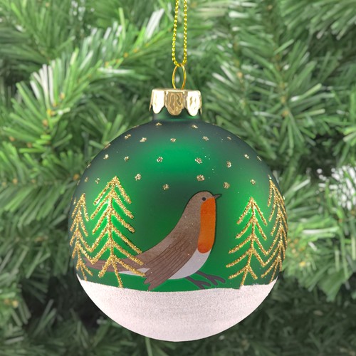 Christmas robin green 8cm - christmas,