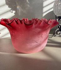 antique cranberry acid etched frilly top oil lamp gas lamp shade