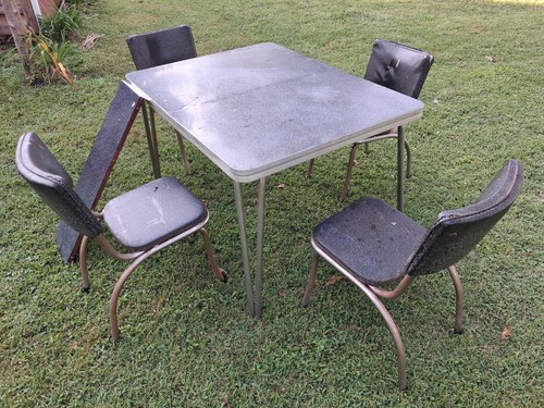 Vintage metal table and - , 4