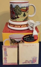 NEW -Susan Winget School Days Desk Collection Mug & Mug Warmer Set Notepad Boxed