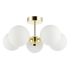 Chic Polished Gold 5-Arm Ceiling Light with White Globe Glass Shades by Happy...