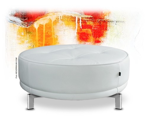 Large round leather pouf - large,