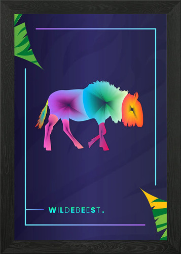 Wildebeest line art framed - line,