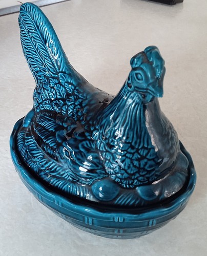 Vintage ceramic blue egg - blue,