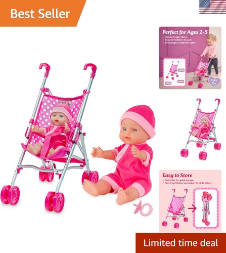 Charming pink doll - pink, stroller